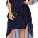 Hanna Nikole Womens Plus Size Chiffon Cocktail Dress Ruffle 3/4 Sleeve Wedding Guest Party Dresses with High Low Hem (Navy Blue)