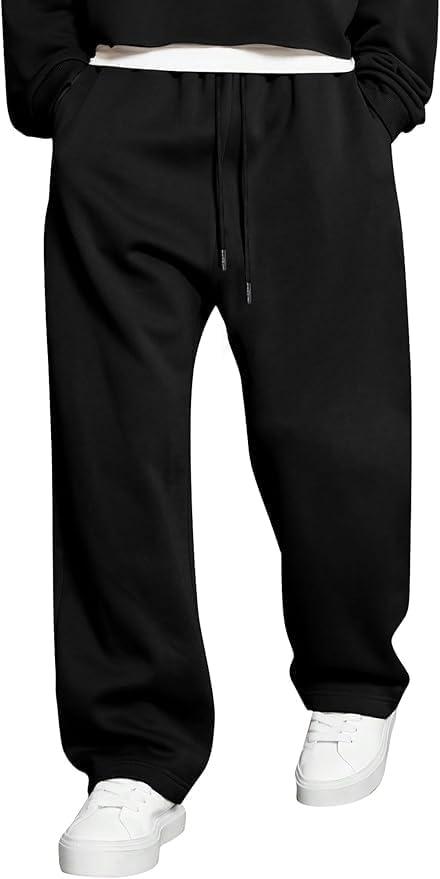 Men's Casual Baggy Wide Leg Lounge Travel Pants Streetwear with Pockets (Black, M)