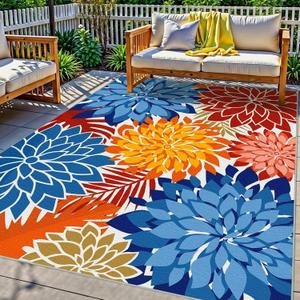 Outdoor Rug Waterproof, Washable Patio Rug for Deck, 9x12, Multicolored