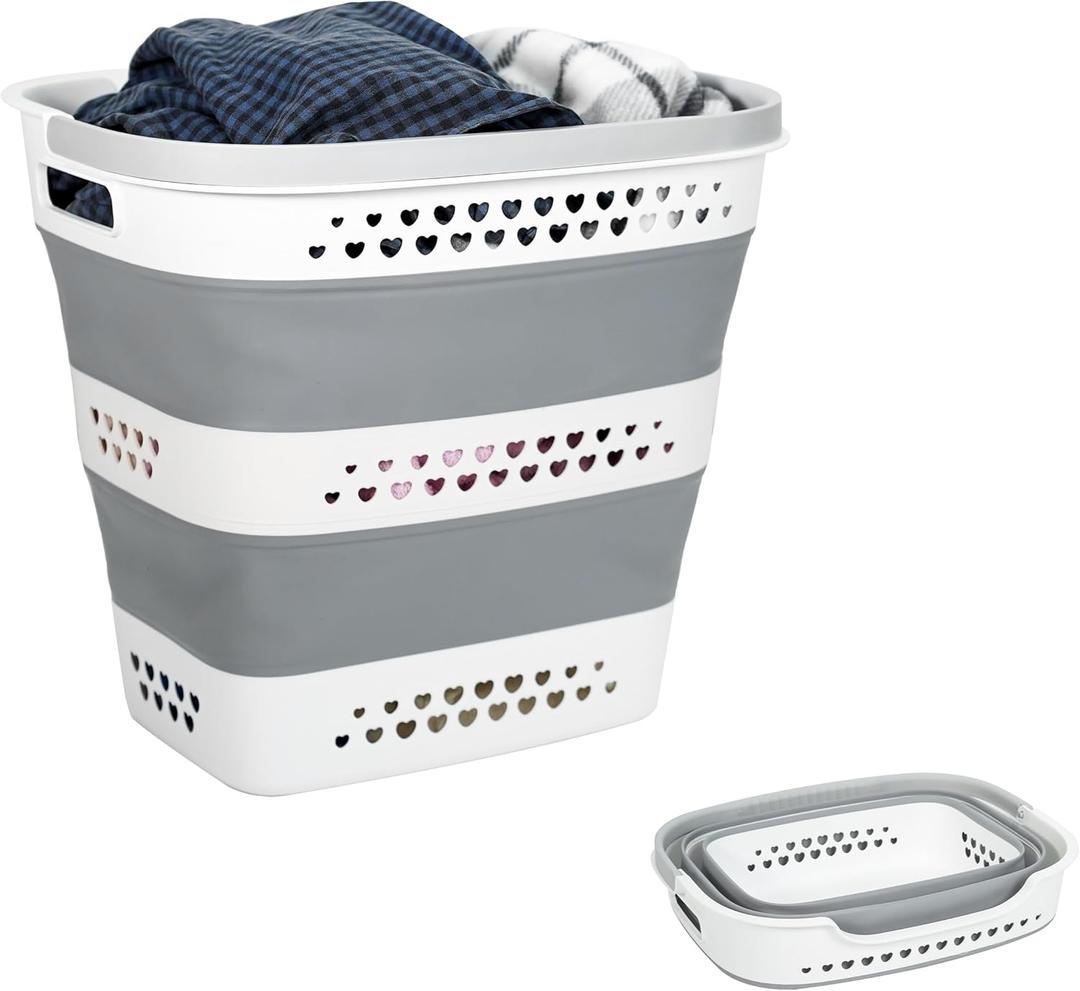 Large Collapsible Laundry Baskets for Dirty Clothes, Plastic Laundry Hamper for Dorm Bedroom Blankets, 43L Foldable Clothes Hamper for Laundry, Space Saving Pop-Up Storage Container/Organizer, 17.3*13.7*3.3 inches