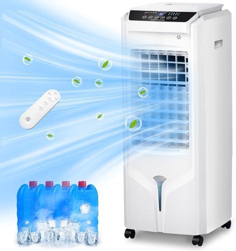 Uthfy Evaporative Air Cooler, 32 Inch Swamp Cooler Air Conditioner with 4.2 Gal Water Tank, 120°Oscillation, 12H Timer, 3 Speeds, 4 Modes, Remote, Portable Cooling Fan for Bedroom, Living Room, Office