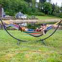 SUNCREAT Portable Large Hammock with Stand, Two Person Hammock with Stand Included, Rainbow Stripes