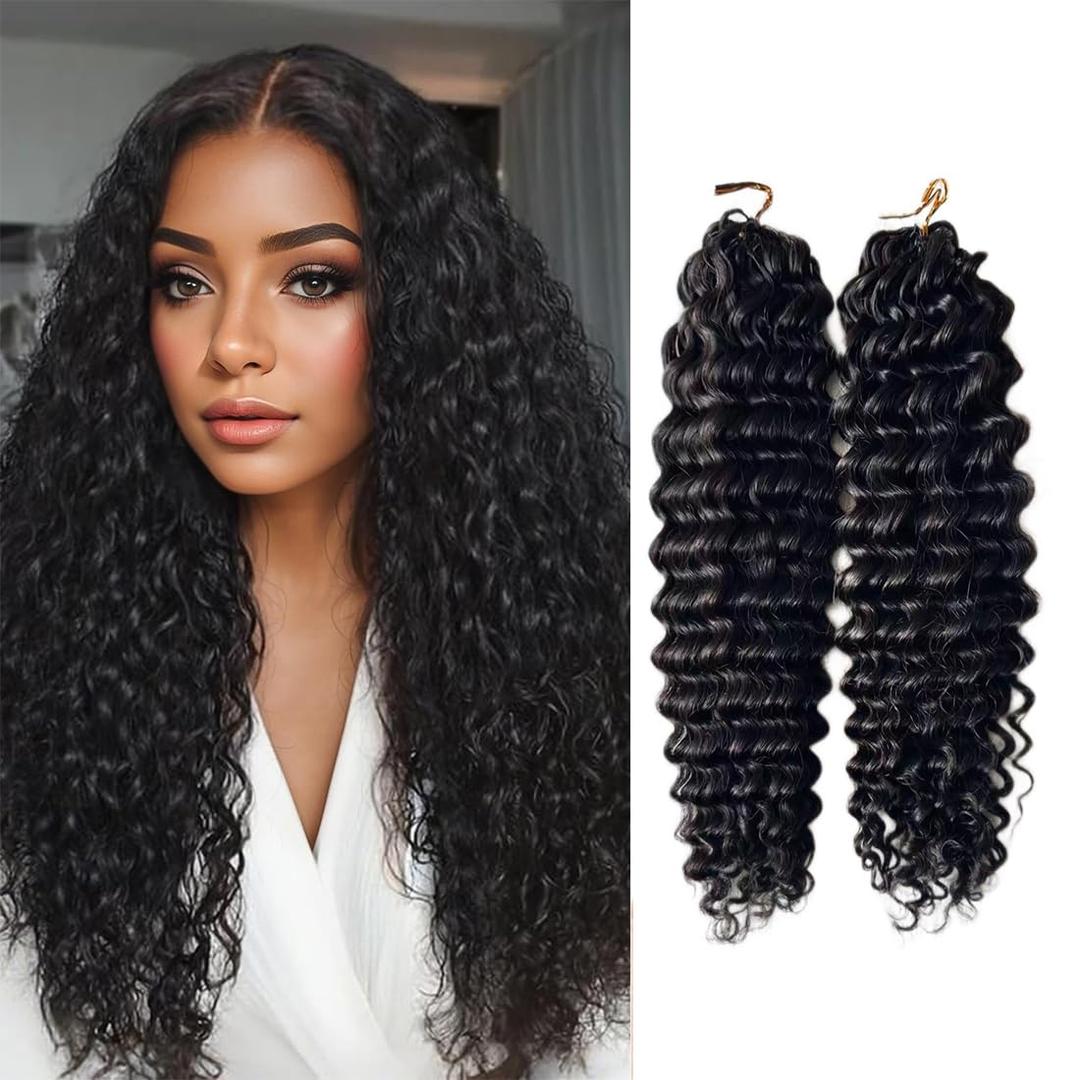 Curly Human Crochet Hair Water Wave Human Hair Crochet Braids Knotless Pre-Separated Water Curl Human Hair Lightweight Reusable Feather Crochet Hair Natural Color 14 Inch 120g