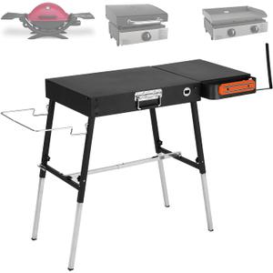 Portable Outdoor Grill Stand, Adjustable Height Folding Table Made to fit 17 or 22 Blackstone Griddle, 35"W x 17"D Kitchen Cooking Prep BBQ Stand, Pizza Oven Stand for Ninia GrillBlack