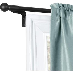 Zenna Home Curtain Rods for Windows 18 to 48 Inches, Adjustable Single Decorative Caf Rod, Easy to Install Window Curtain Rod with Perfect Leveling and No Measuring, with Round Finials, Black