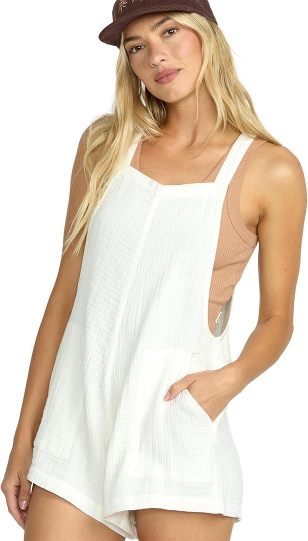 Billabong Women's Beach Crush Soft Cotton Overall Romper (White, M)