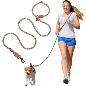 Mile High Life Hands Free Dog Leash, Crossbody Waist Leash with Genuine Leather Connection, Multifunctional Adjustable Slip Lead for Dog Walking Running (Brown, 7FT) (Browm)