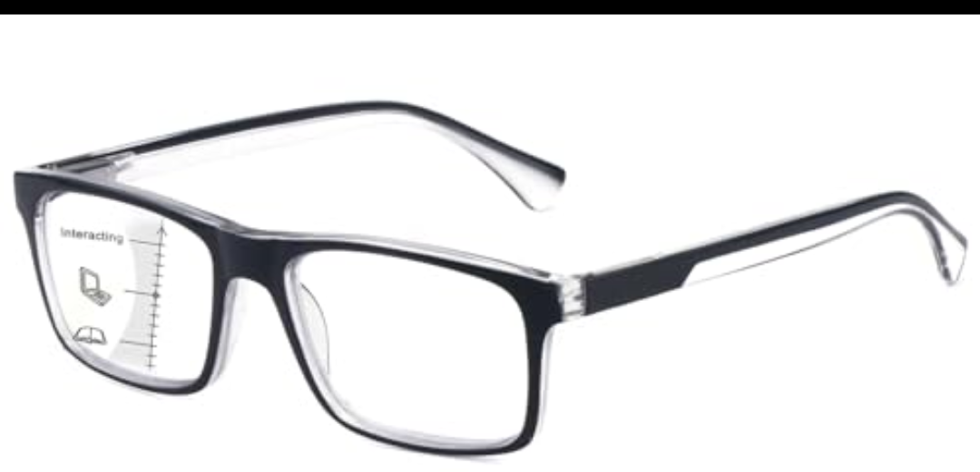 Missfive 1Pack Mens Light Multifocus Progressive Reading Glasses Blue Light Blocking, Multifocal Spring Hinge No-Line Trifocal Readers Black Eyeglasses(Workspace For Near Range, +1.25)