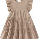 Toddler Baby Girl Dress Summer Cotton Linen Ruffle Halter Sleeveless Kids Casual Beach Party Dresses, 4 Year