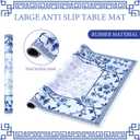 Chinoiserie Mahjong Mat with 1 Carrying Bag 31.5" x 31.5" Blue and White Rubber Anti Slip and Noise Reduction Multi Purpose Game Table Cover for Card, Board Tile Games