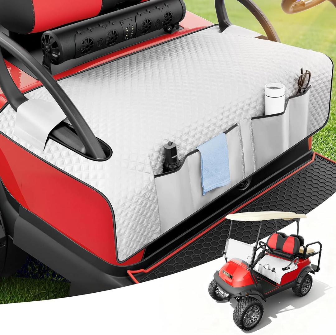 Tecoom Golf Cart Seat Covers, Universal Golf Cart Seat Towel Blanket with Armrest Strap 4 Pockets Non-Slip Bottom, Fits Club Car, EZGO, Yamaha, and More Front Seats, Protect Seats from Pet-Scratch Sun (White)