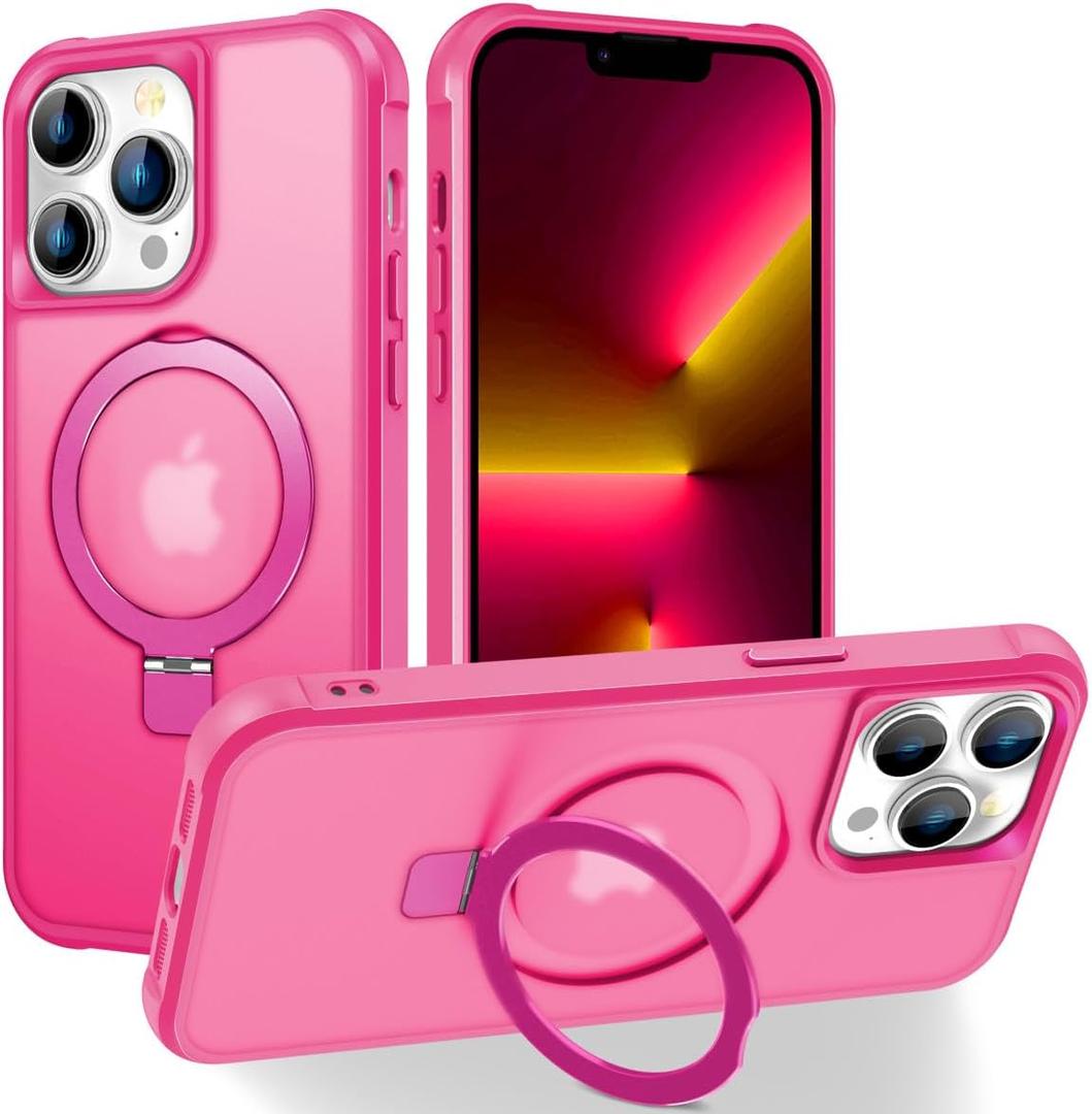 PIXIU Strong Magnetic for iPhone 13 Pro case Compatible with Mag-Safe, Built-in Invisible Stand,Military Shockproof Slim Protective Matte Phone Cover for iPhone 13 Pro 6.1"-Hot Pink