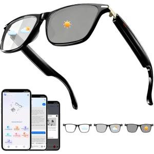 HAIXINDA AI Smart Glasses, Support 160+ Languages, RealTime Translation via APP, Wearable Tech Bluetooth Glasses with Speakers, ColorChange Lenses, AI Translation Glasses for Travel Meeting Trade