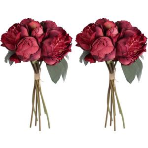2 Bouquets Red Peonies Silk Flowers 14Heads Faux Peony Flowers Red Fake Peonies Flowers Artificial for Decorations for Wedding Bouquets Bridal Shower Decorations Home Office Party Decor