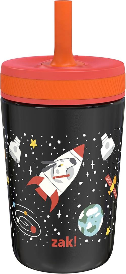 Zak Designs Kelso Toddler Cups For Travel or At Home, 12oz Vacuum Insulated Stainless Steel Sippy Cup With Leak-Proof Design is Perfect For Kids (Spaceships)