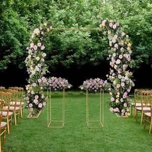 Wedding Arch Backdrop Stand Square Metal Balloon Arch Stand with Flower Stands 6.6x6.6 FT Wedding Arches Arbor Frame for Wedding Birthday Party Baby Shower Decoration (Gold,6.6Ft+31.5 inch)