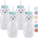 Honey Bear Straw Cups for Babies - 4 Pack, 8oz Straw Bear Cup with Improved Safety Lid Design - Leak-Proof & Food-Grade & BPA Free