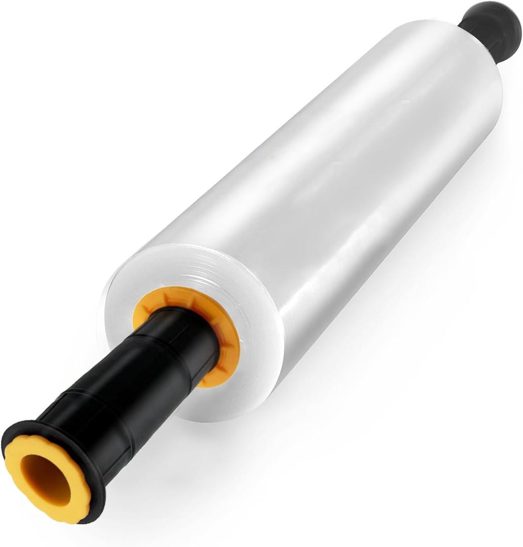 Stretch Film Roll with Handles 15 Inch x 1000 Feet, Industrial Strength Plastic Wrap for Moving Furniture Pallet Wrapping, Heavy Duty Shrink Cling Saran Wrap for Packing Moving Supplies 60 Gauge