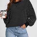 BTFBM Sweatshirt For Women 2026 Summer Crewneck Long Sleeve Oversized Striped Pullover Tops Y2K Clothes Workout Shirt (Black, L)