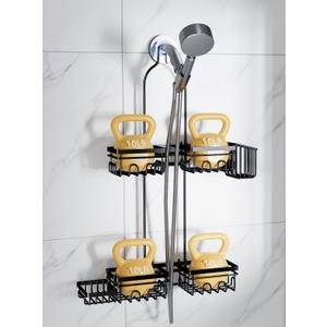 KEGII Shower Caddy Hanging for Handheld Showerheads, Rustproof Hanging Shower Organizer with Soap Dish, Toothbrush Holder and Hooks, Over Showerhead Caddy for Bathroom