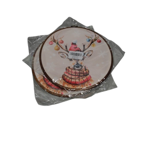 heiyihe Round Christmas Reindeer Canvas Hanging Prints, 10x10 Inches Round Christmas Canvas Frame Wall Art Decor, Embroidery Kit Decor for Home Living Room, Xmas Gift Ideas for Family Friends-A12 2 pc