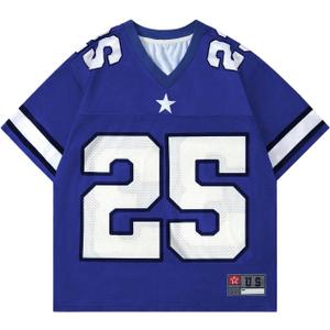 Men's Number Graphic Jersey Shirts Short Sleeve Striped Casual T Shirt Top Athletic Sports Jersey T Shirts Streetwear (Large, Royal Blue)