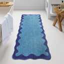 Uphome Bathroom Runner Rug, 24x60 Large Absorbent Cute Blue Bath Mat Non Slip Washable, Soft Scalloped Irregular Plush Microfiber Bath Runner for Floor, Bathtub, Sink