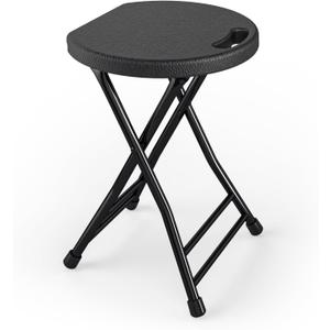 Folding Stool, 18 Inch Foldable Stool with Handle & Steel Frame, Folding Bar Stools, 500lbs Sturdy Foldable Lightweight Metal Chair for Camping, Indoor and Outdoor, Black