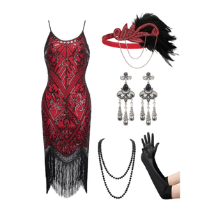 YESSA Women's Flapper Dresses 1920s,Great Gatsby Dresses Sequin Fringe Cocktail Dress Roaring 20s Dress for Harlem Nights M, Dark Red