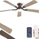 ZMISHIBO 52 Inch Ceiling Fan with Light, App&Remote Control, Flush Mount Low Profile, Dimmable 20W LED Light, Quiet Reversible Motor for Bedroom, Living Room, Apartment, Brown
