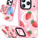 Lotadilo Case for iPhone 17 Pro Max Case Compatible with Magsafe Ring Holder Stand - for Women Strawberry Flower Design TPU Phone Cover for Girls Girly Funny Fashion