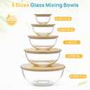Vtopmart 5 Pack Glass Mixing Bowls with Bamboo Lids Set (3.75/2.1/1.1/0.5/0.2 QT), Salad Bowl Set, Nesting Kitchen Bowls for Serving, Prepping, Cooking and Baking, Dishwasher & Microwavable Safe, 3.5QT