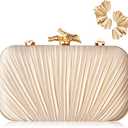 1 Set Gold Clutch Purses for Women Evening Bag Pleated with Ginkgo Leaf Earrings Clutch Gold Purse Handbag with Chain for Wedding Party Bridal 7.87 x 4.33 Inch
