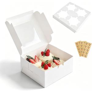 Cupcake Boxes 4 Count with Window, Bakery Boxes, Muffin Containers, Food Grade, Easy Assembly for Candies, Mini Cakes and Baked Goods - 6.3x6.3x3, 30 Pack