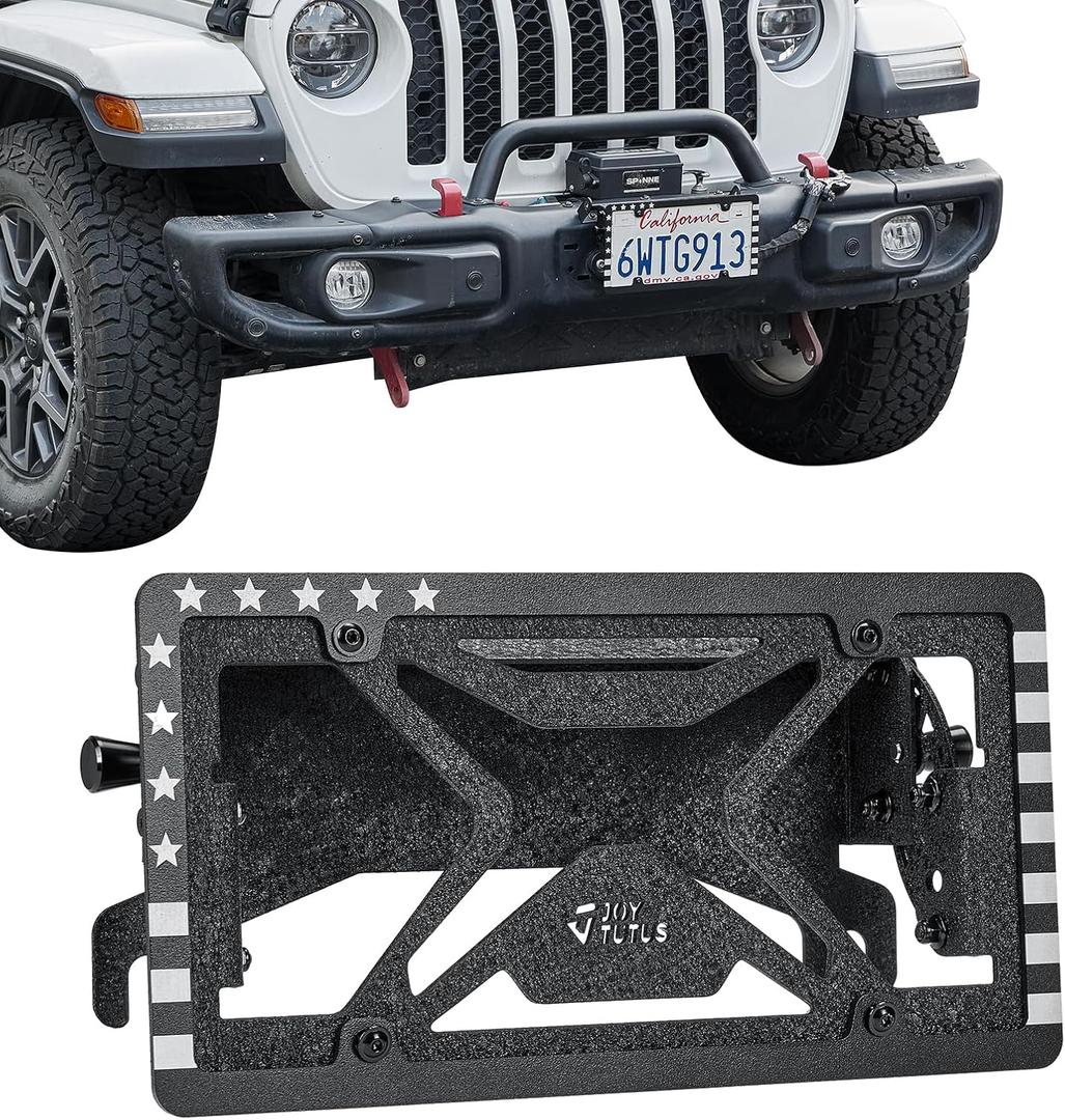 JOYTUTUS Universal Flip-Up License Plate Mount for 10" Hawse Fairlead (254mm) - Compatible with Winch, Off-Road Trucks, RV Bumpers Front License Plate Holder Bracket