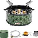 ONLYFIRE Portable Camping Gas Stove with Storage Bag & Foldable Brackets, 5 Burners Camp Stove 3 Fuels Adapters, Propane Stove for Outdoor Cooking Picnic Camping Backpacking Hiking, Green GS344
