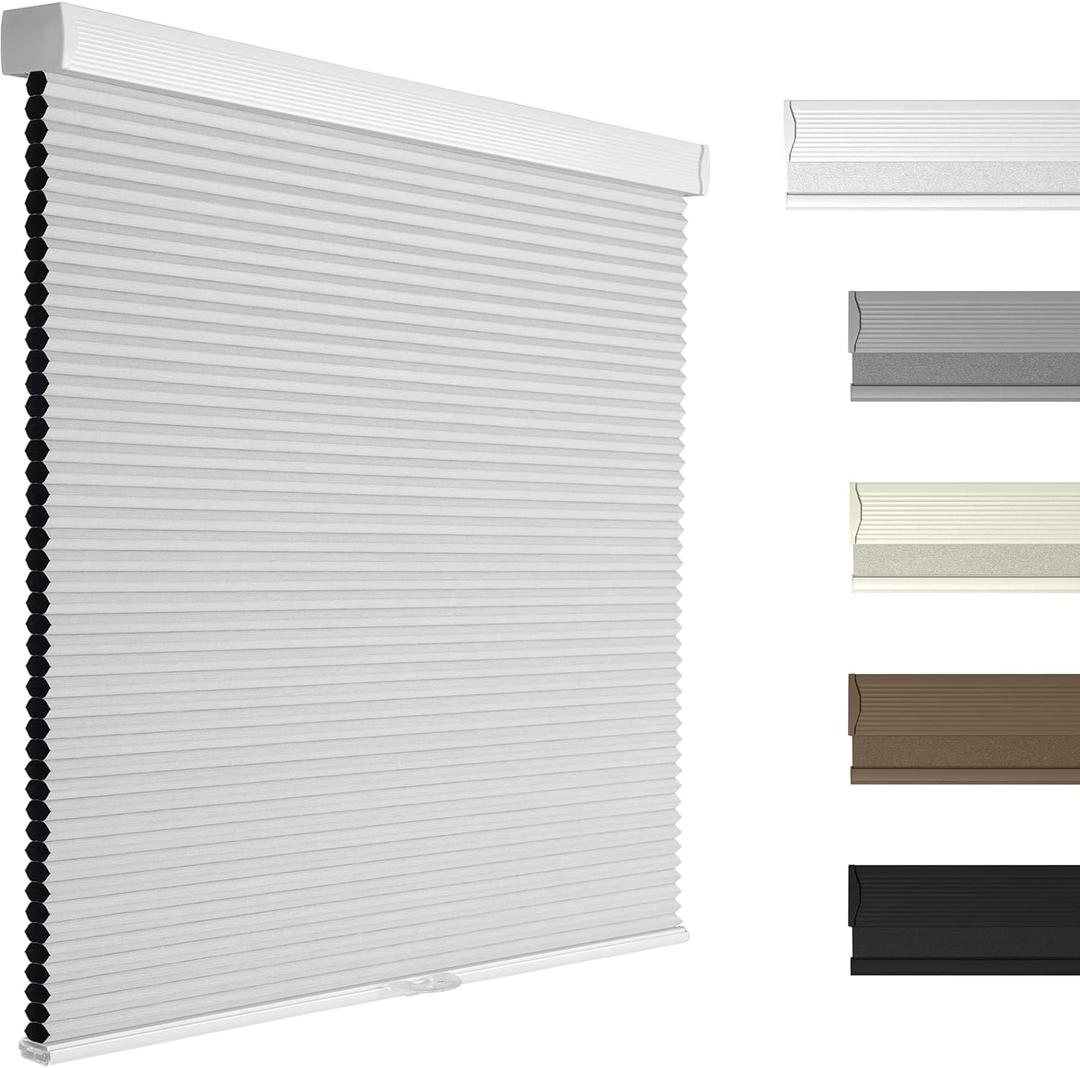 Boolegon Blackout Cellular Shades Cordless Pull Down Cellular Blinds Thermal Insulated Honeycomb Blinds for Windows, White