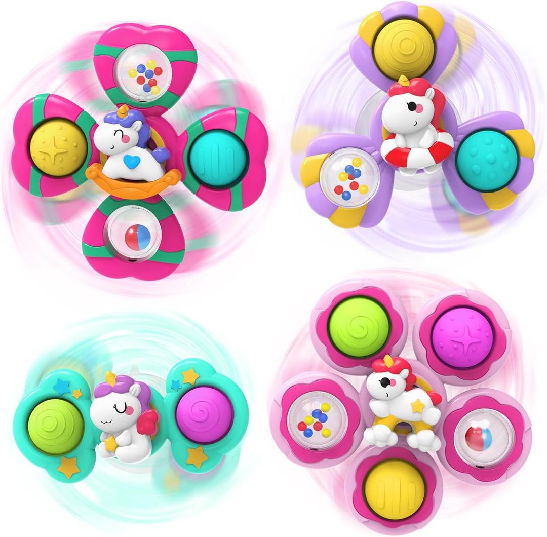 Fidget Spinner,1 2 Year Old Girl Boy Birthday Gifts,Baby Bath Toys for Kids Ages 1-3,Travel Toys for Toddlers,Suction Cup Spinner Toys for Girls(4PCS)