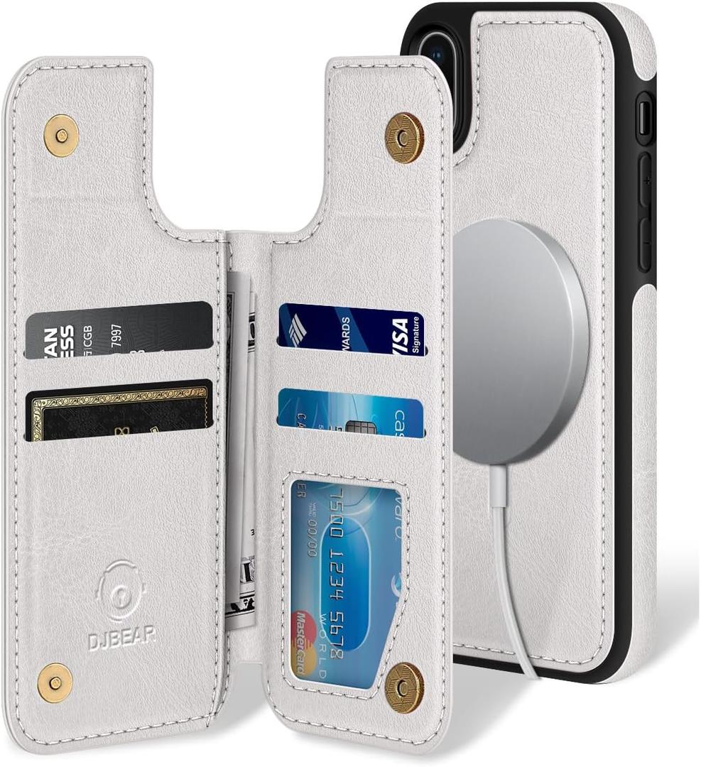 for iPhone Xs Max 6.5" Phone case[Compatible with magsafe][RFID Blocking Leather][Magnetic 2-in-1 Detachable][Back Flip Folio Wallet Cases] Shockproof Men Women Cover for Apple XS Max White