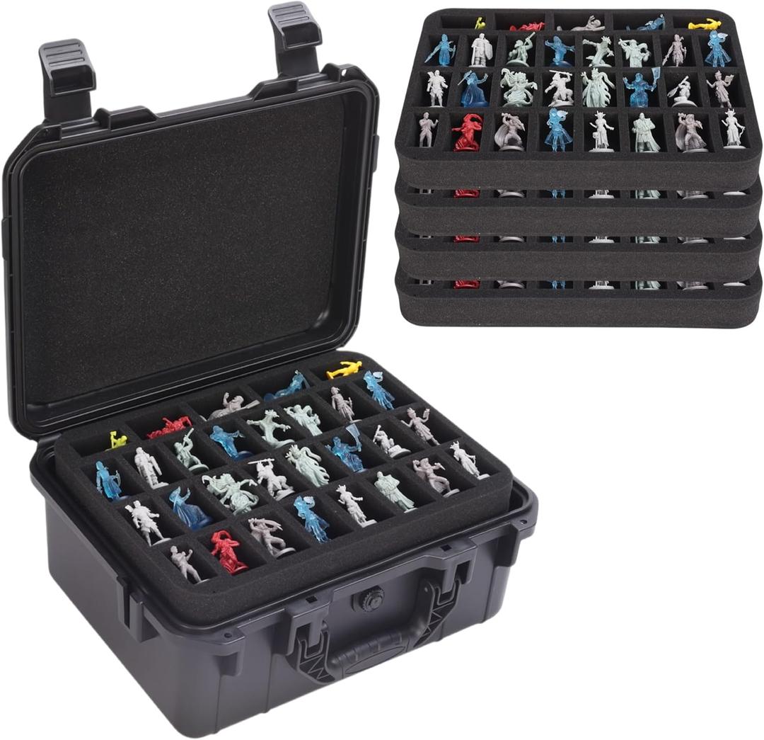 Sturdy Hard Shell Miniature Figure Storage Case with 4 Foam Layer, 116 Slot Miniatures Transport Case Compatible with Warhammer 40k and DND Minis, RPG Miniature Carrying Case
