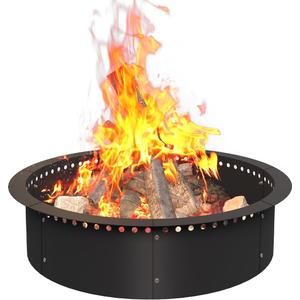 31 Inch Smokeless Fire Pit Ring Insert Outdoor, Heavy Duty Metal Steel DIY Firepit Rim Liner Round Campfire Rings for Outside Wood Burning Above or In-Ground, Black