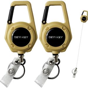 Retractable Keychain Heavy Duty, Multitool Carabiner Badge Holder, ID Holder Clip, Tactical Badge Reel With 29.5" Steel Cord, 2Pack Yellow