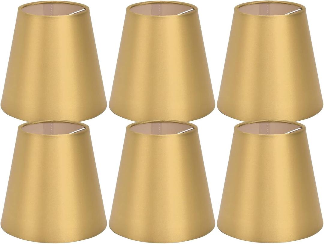 Set of 6 Small Lamp Shades, Clip on Drum Lamp Shade for E14 Bulbs, Gold Fabric Lampshade Replacement for Table Floor Wall Ceiling Chandelier Lamps, 3.7x5.6x5.1inch