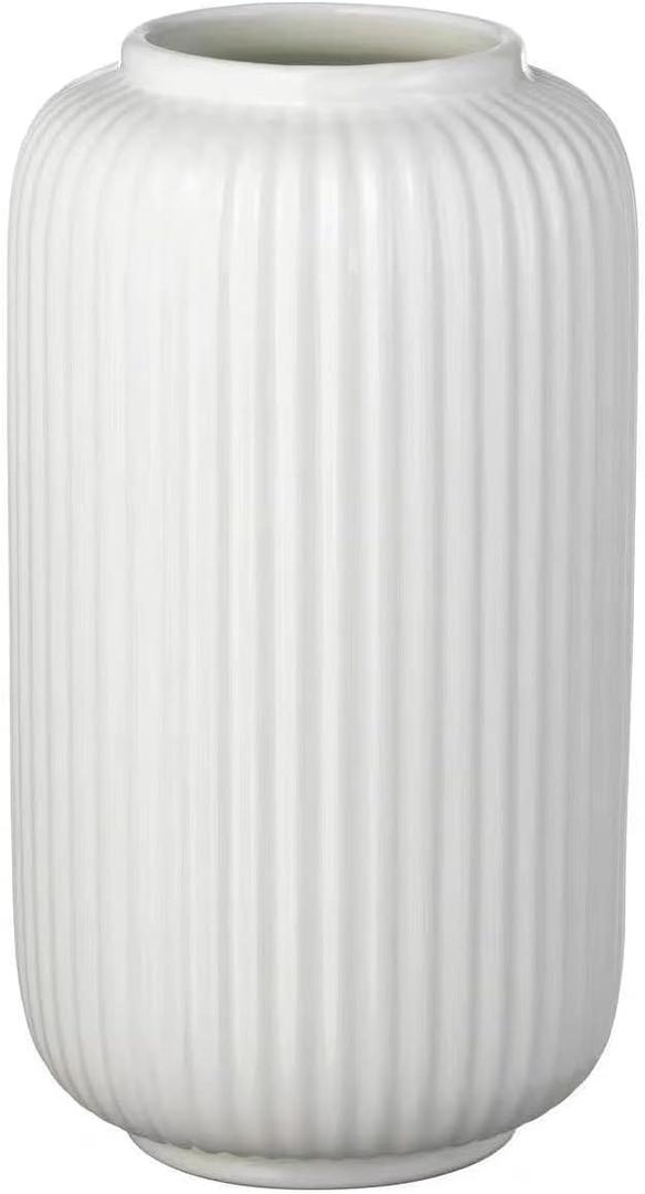 White Ceramic Vase, Modern Minimalist Style Vase, Oval Shaped Flower Vase, Tall Porcelain Floral Arrangement for Home Dcor, Cylinder Bouquet Holder (White 3)