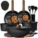 CAROTE 21pcs Pots and Pans Set Non Stick, Detachable Handle Cookware, Black, 19 Piece