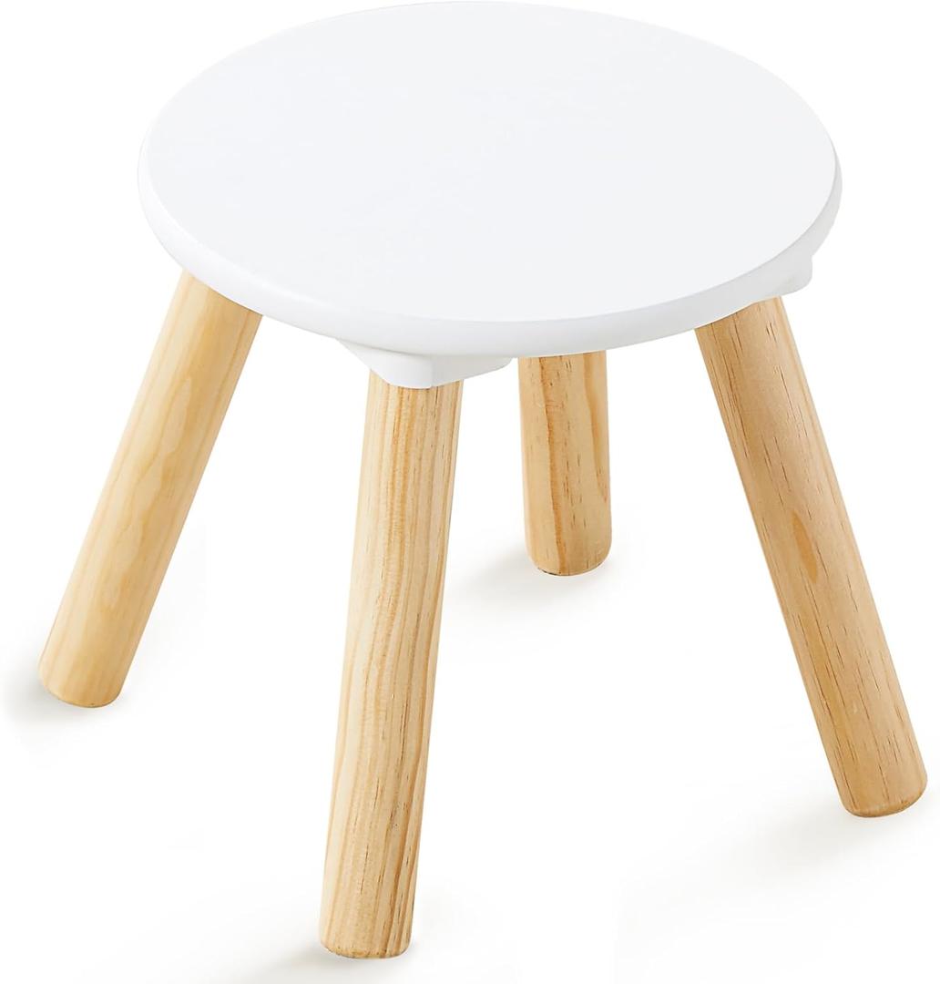 Beright Wooden Step Stool for Kids, Children's Stool Perfect Matched Sensory Table, 9 Inch Sturdy Sitting Stool with Assembled Four-Legged, 1 Pack (1Pcs, White)