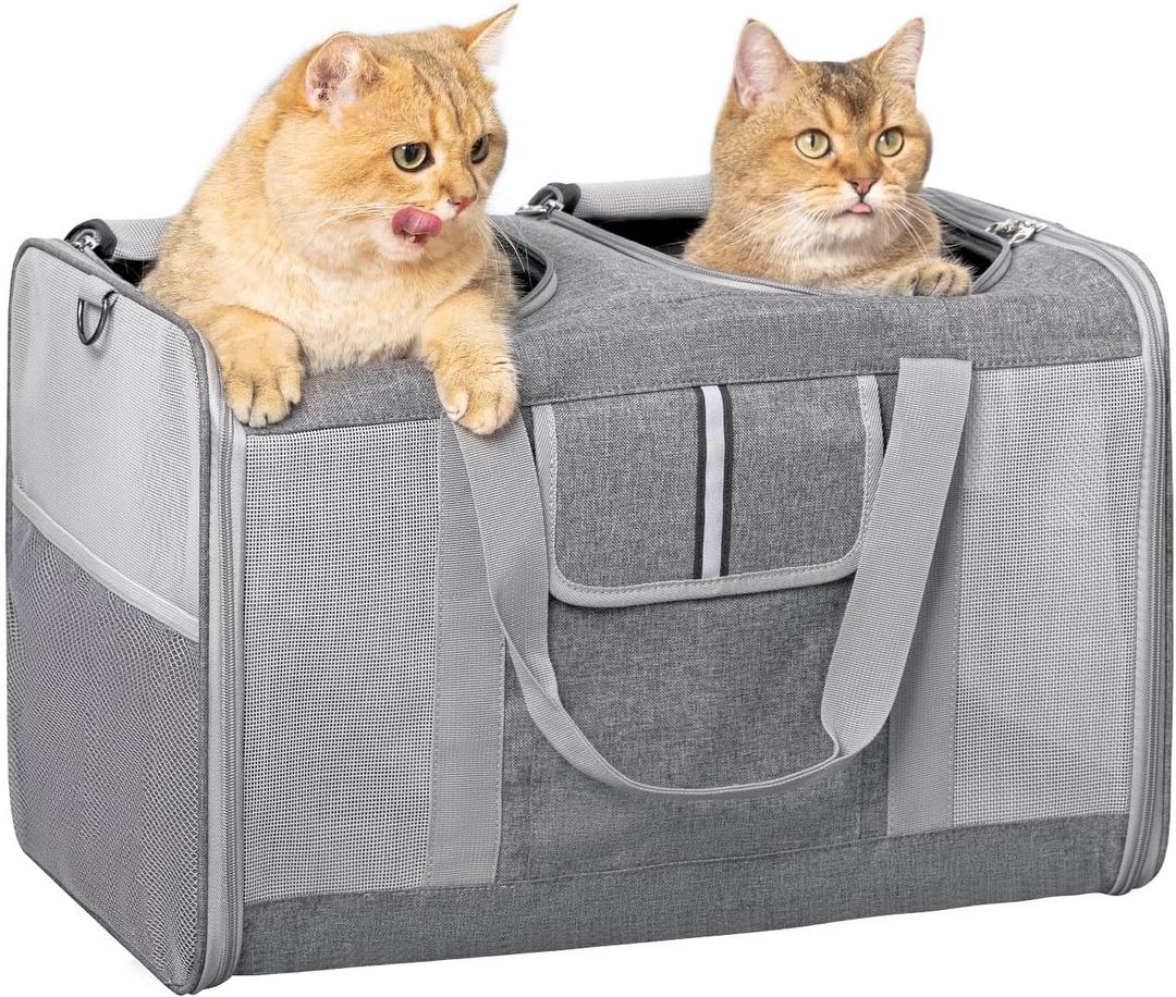 Large Cat Carrier for 2 Cats, 21.7X 13.8X 13.8in Pet Carrier for Cat and Dog Up to 38lbs, All-Sided Mesh Cat Carriers with Great Ventilation, Portable Soft Sided Pet Carriers for Traveling (Grey)