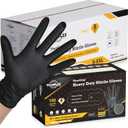 TitanFlex Heavy Duty Black Nitrile Gloves, Raised Diamond Texture, Latex Free, Powder Free Disposable Gloves (8Mil/6Mil) (Large (Pack of 100))