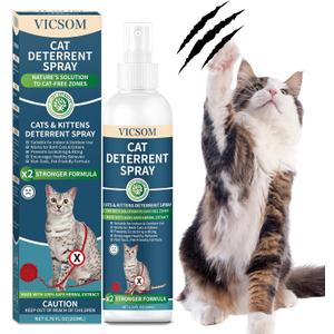 VICSOM Cat Deterrent Spray, Natural Cat Repellent Spray, Cat Scratch Deterrent for Furniture, Sofas, Rugs, Curtains, Plants, Indoor & Outdoor Keep Cats Kittens Away, No Alcohol & Trace 6.76 FL Oz