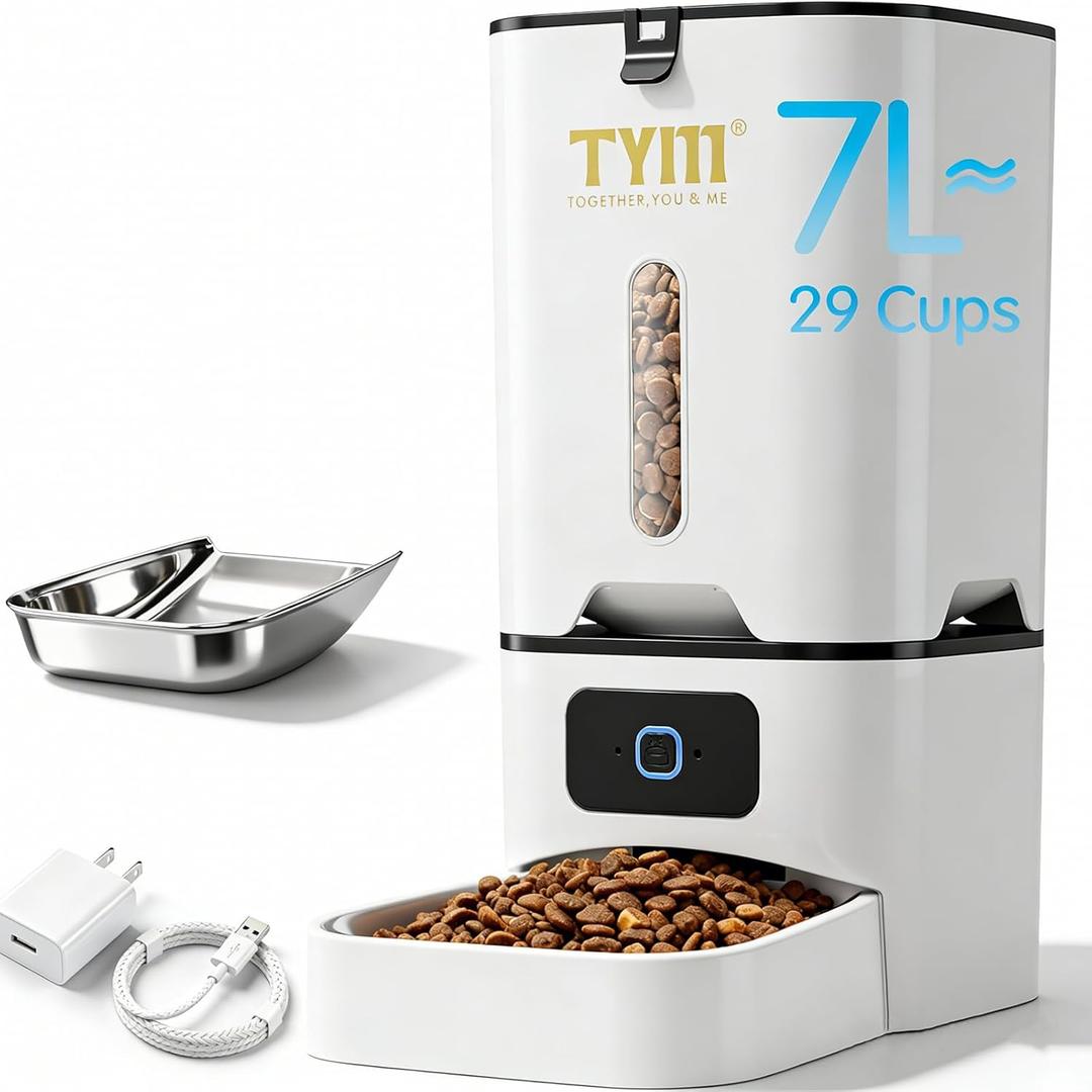 TYM Automatic Cat Feeder, 7L Timed Cat Dry Food Dispenser APP Control Programmable Portion Size Auto Feeder for Cats and Dogs